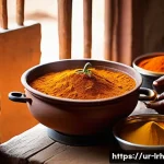 Home 21 요리 기법 여행 사진으로 남기는 순간 - A vibrant rural kitchen scene in Sindh, Pakistan, showcasing traditional slow-cooked curry simmering...