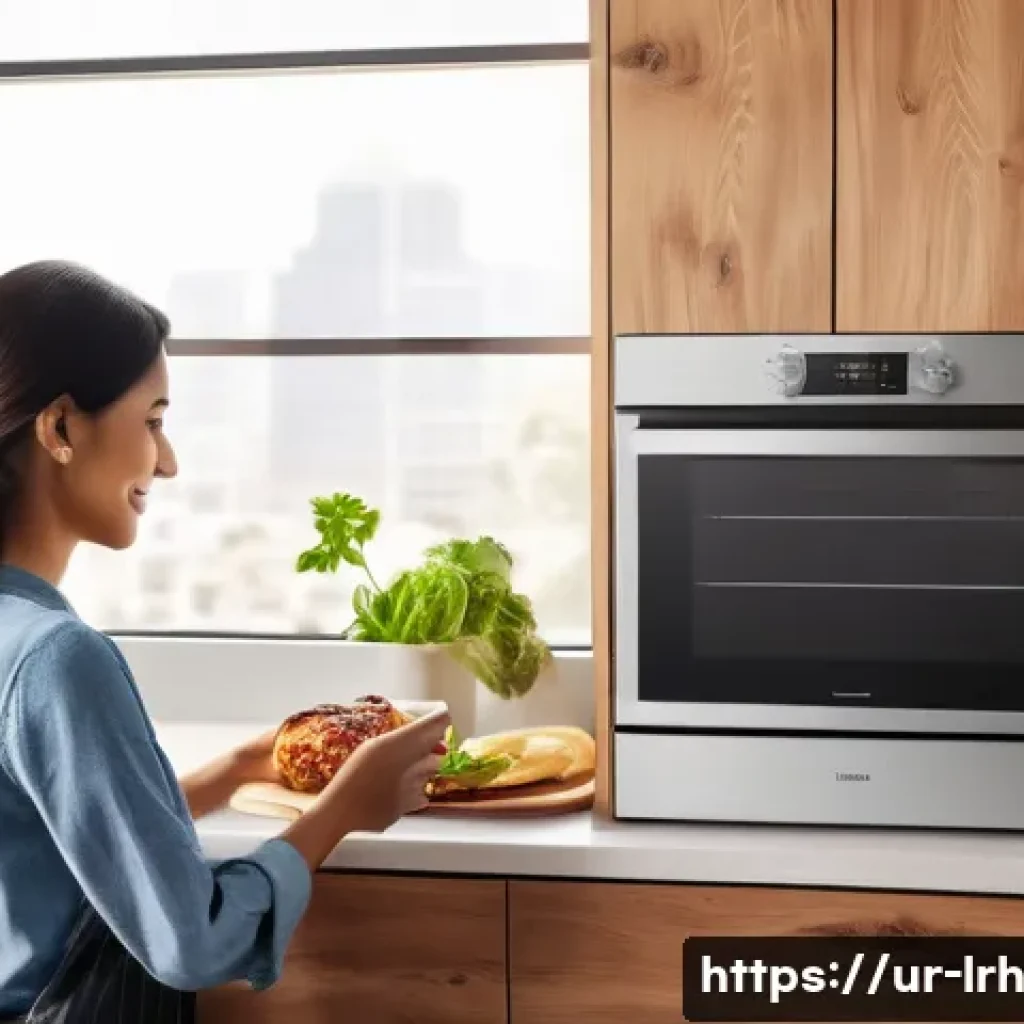 요리 기법 여행 음식과의 새로운 관계 - A modern kitchen scene featuring a smart oven and smart refrigerator interconnected through IoT tech...