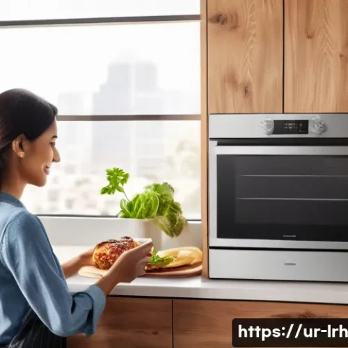 Home 32 요리 기법 여행 음식과의 새로운 관계 - A modern kitchen scene featuring a smart oven and smart refrigerator interconnected through IoT tech...