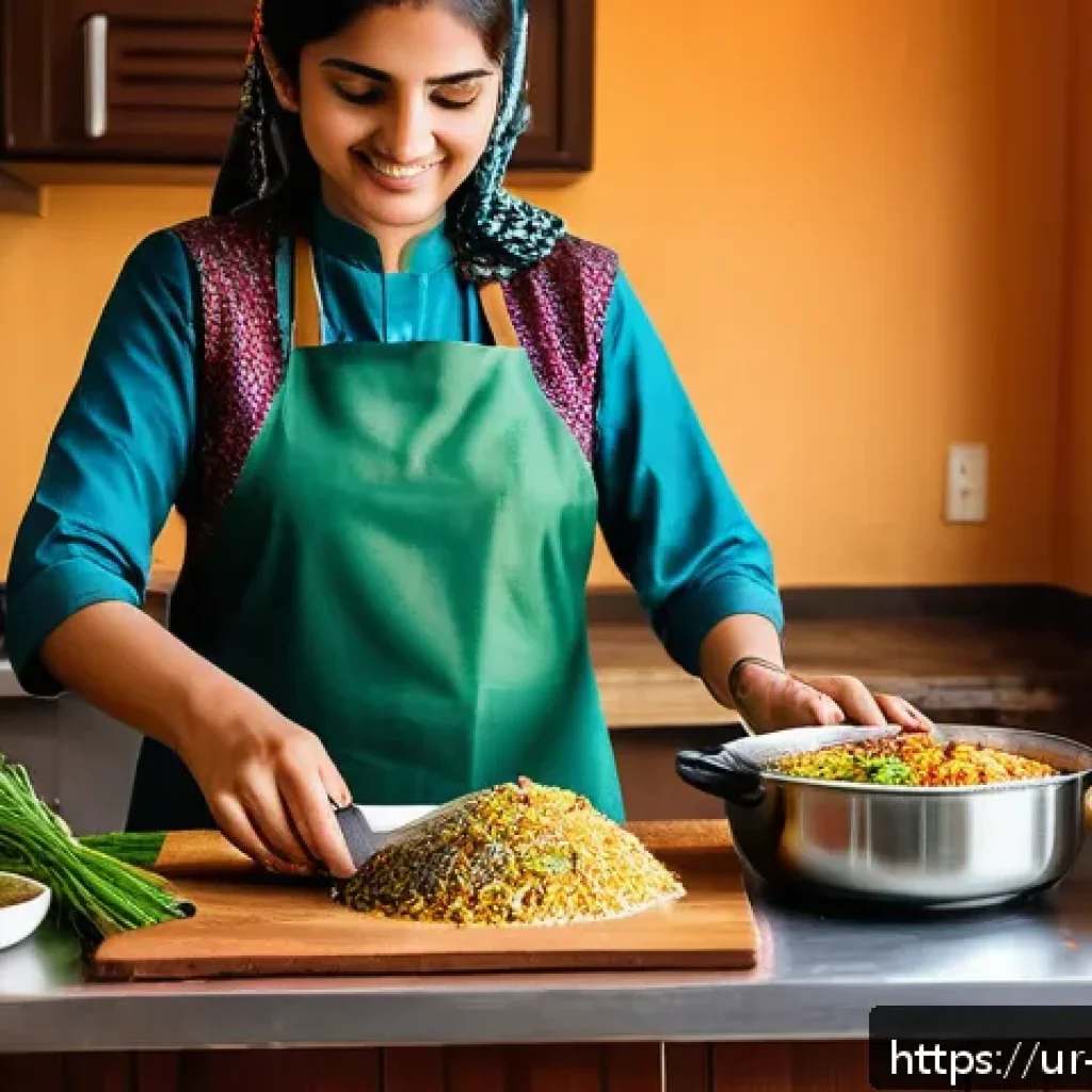 요리 기법과 관련된 영상 자료 추천 - A vibrant kitchen scene showcasing a modern Pakistani home kitchen with a female cook preparing trad...