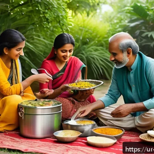 Home 17 여행 중 요리 기법 학습 실패담과 교훈 - A detailed, vibrant outdoor picnic scene set in a warm summer environment typical of South Asia, sho...